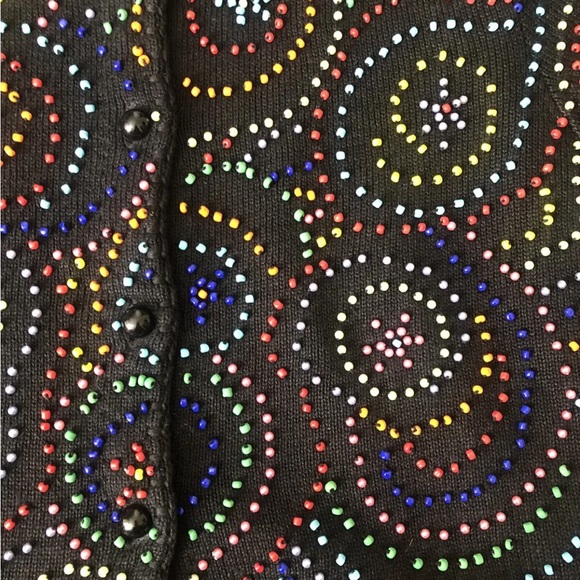 Michael Simon Women’s Vintage 90s Short Sleeve Sweater Cardigan Beaded Swirls M - Picture 2 of 4